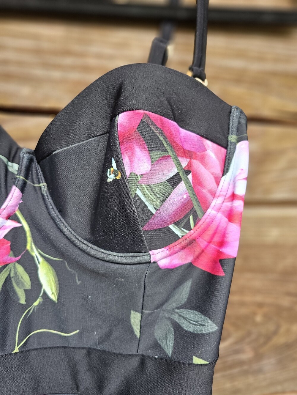 Ted Baker London One Piece Swimsuit Black Floral Lemon Print Underwire Bustier - Picture 4 of 14